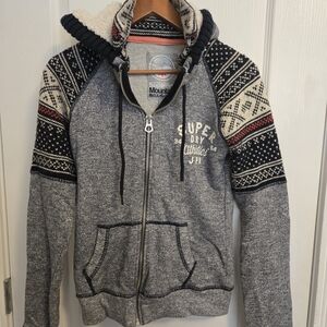 Superdry Men's Gray Zip-Up Sweater with Patterned Sleeves